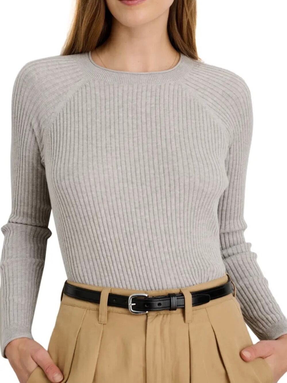 Alex Mill Josie Rib Cotton Cashmere Sweater in Grey Size Medium Neutral Classic